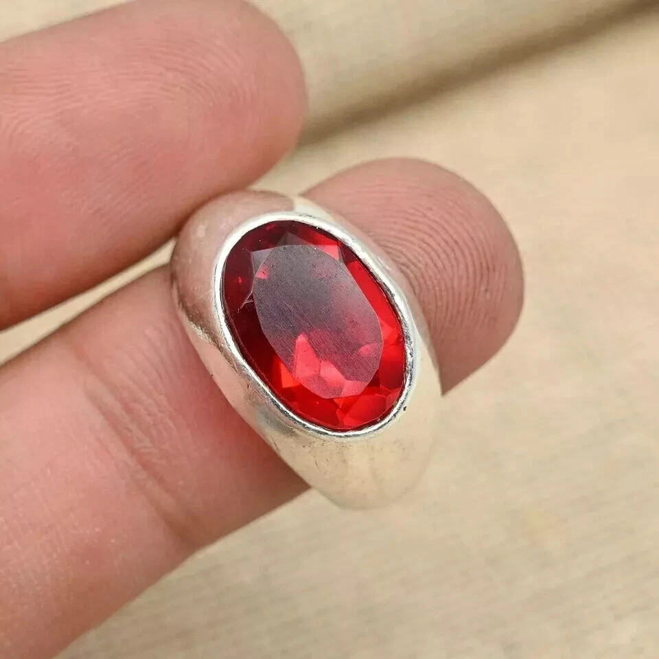 Red Garnet Men's Ring 925 Sterling Silver Statement Handmade Ring All Size S48