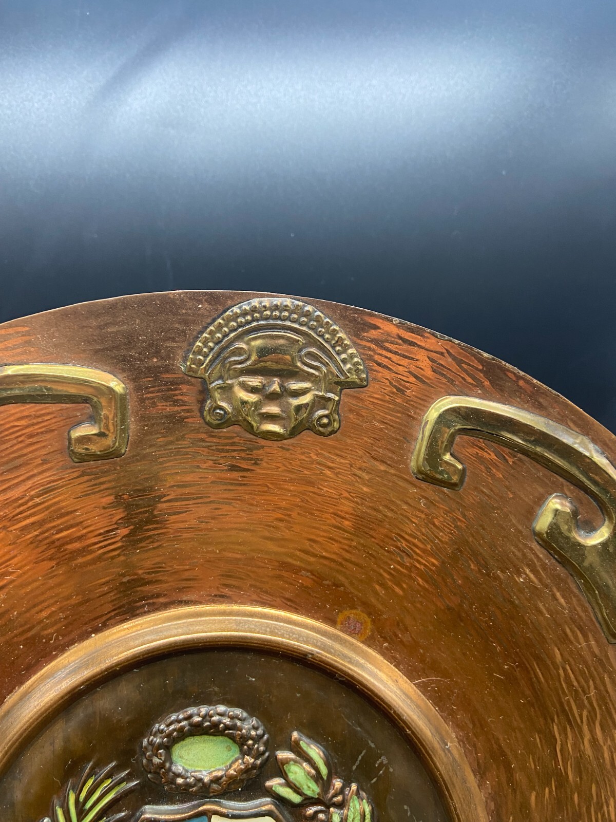 3 Peruvian Artisan Copper Decorated Colored Wall Plates