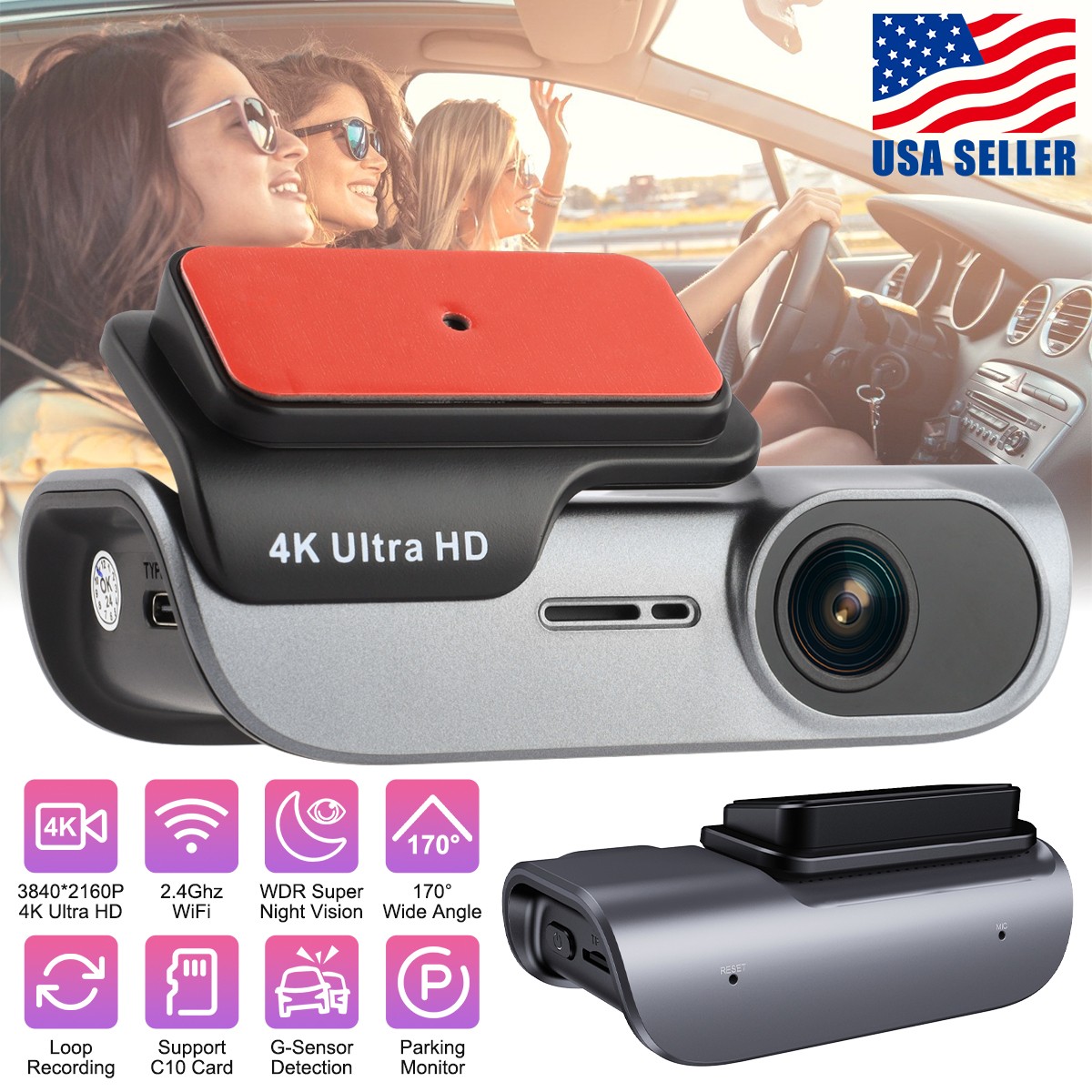 Ultra HD 4K Dash Cam Wireless Wi-Fi Front Car DVR Camera Video Recorder G-Sensor