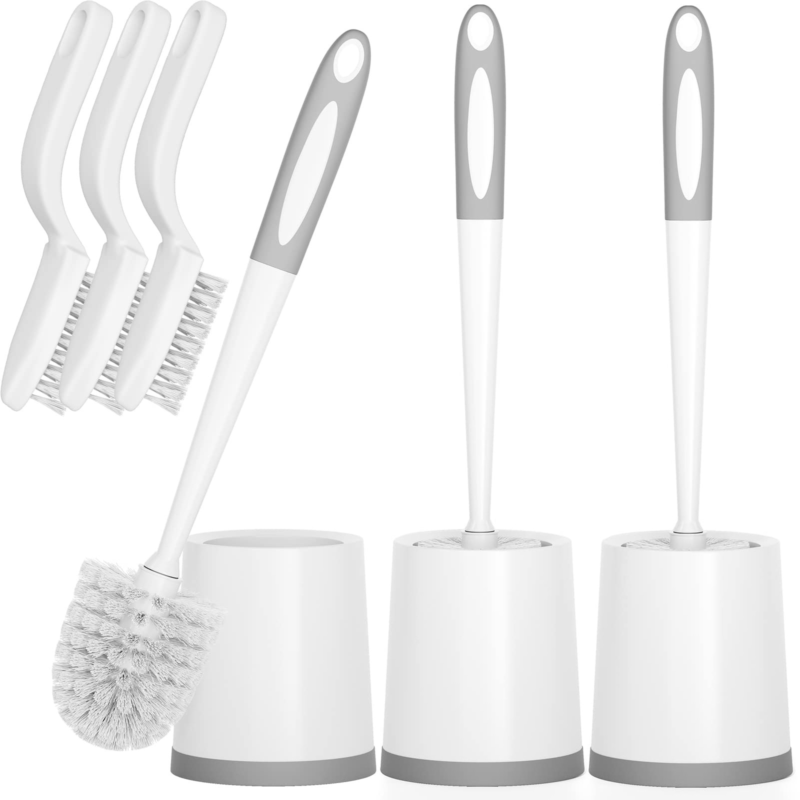 Holaloha Toilet Brush, 3 Pack Brushes for Bathroom with Holder, White