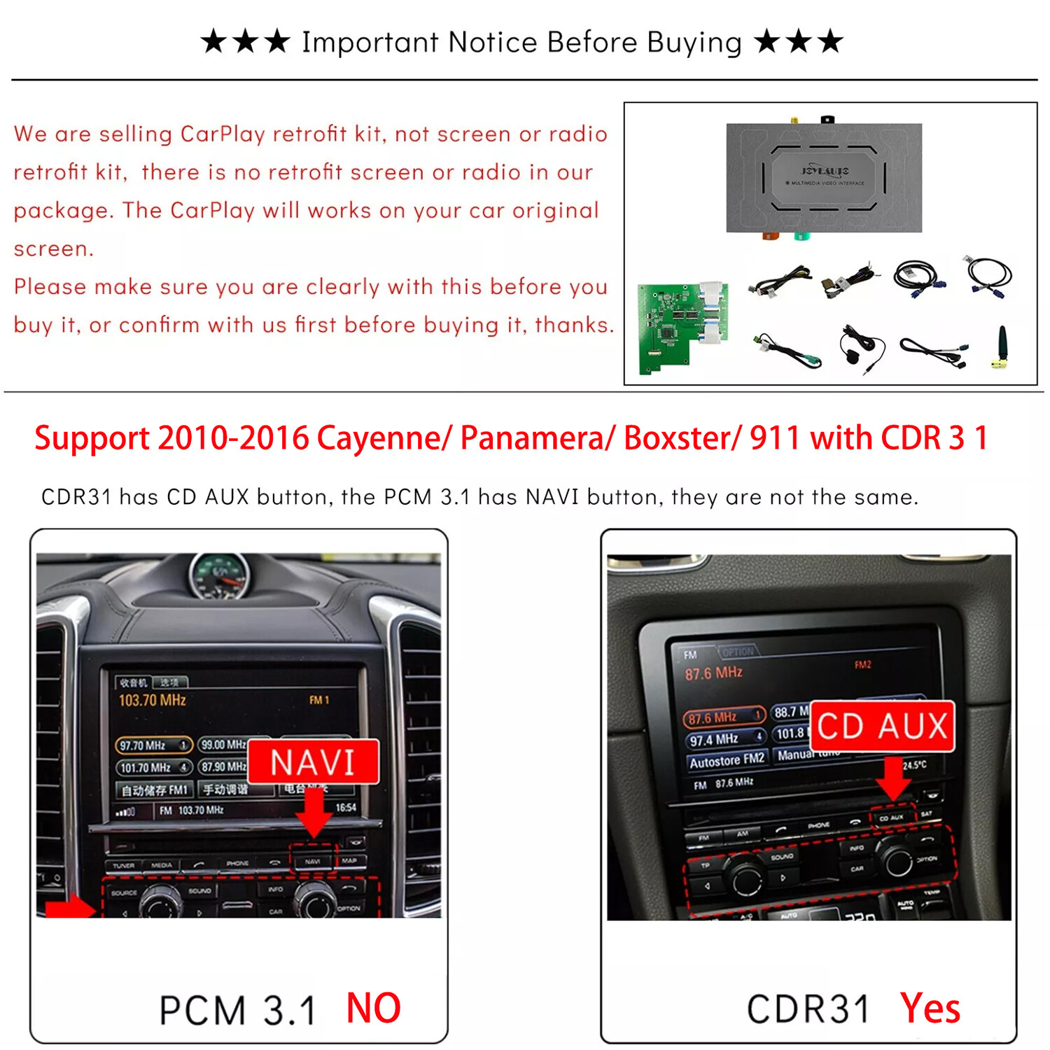 For Porsche CDR 2010-2016 Wireless Apple CarPlay Android Auto Interface