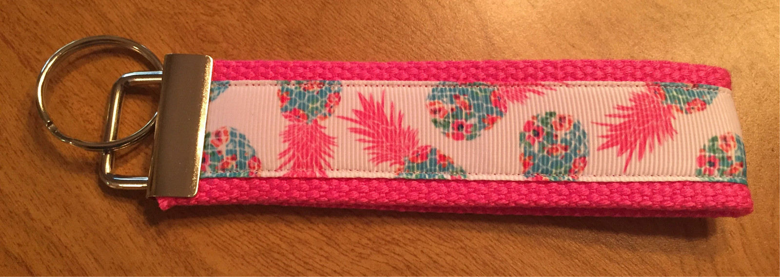 Rainbow Pineapple Cotton Webbing Keychain/ Keyfob/ Wristlet