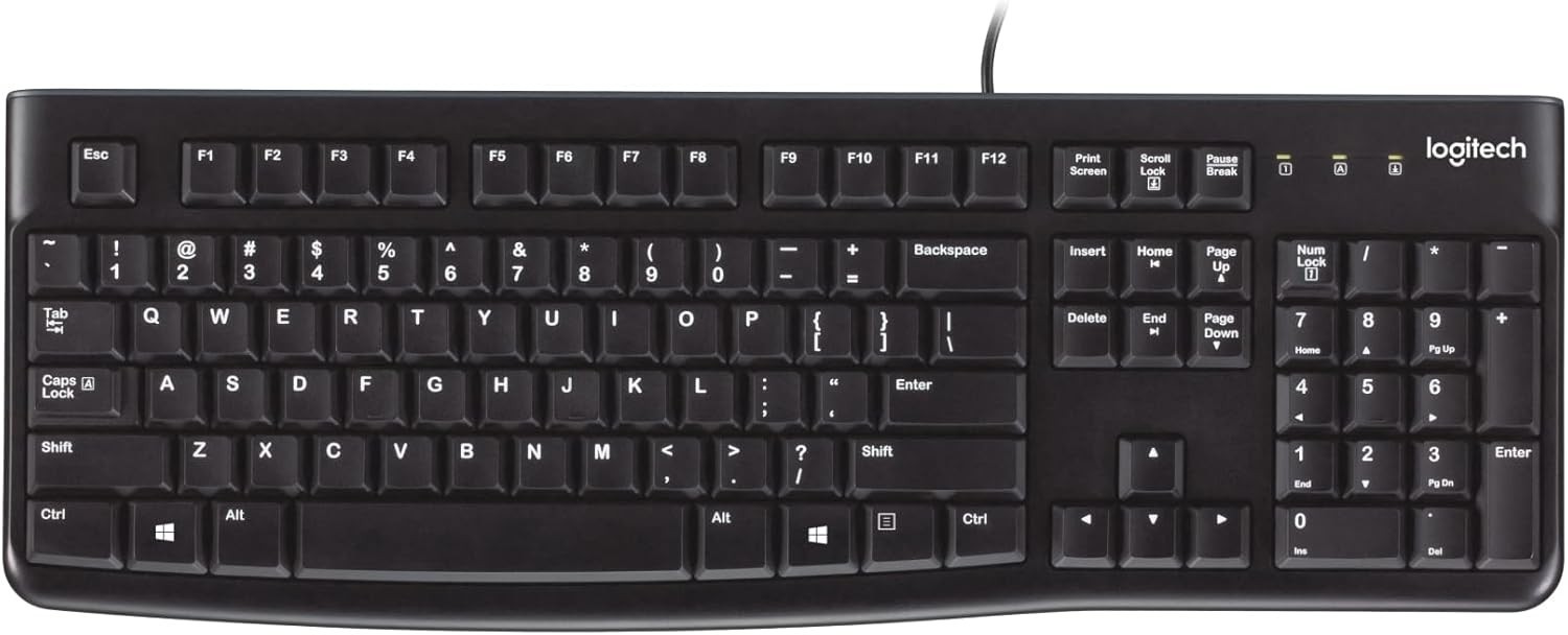K120 Wired QWERTY Keyboard - Easy Setup, Spill-Resistant, Eco-Friendly Design