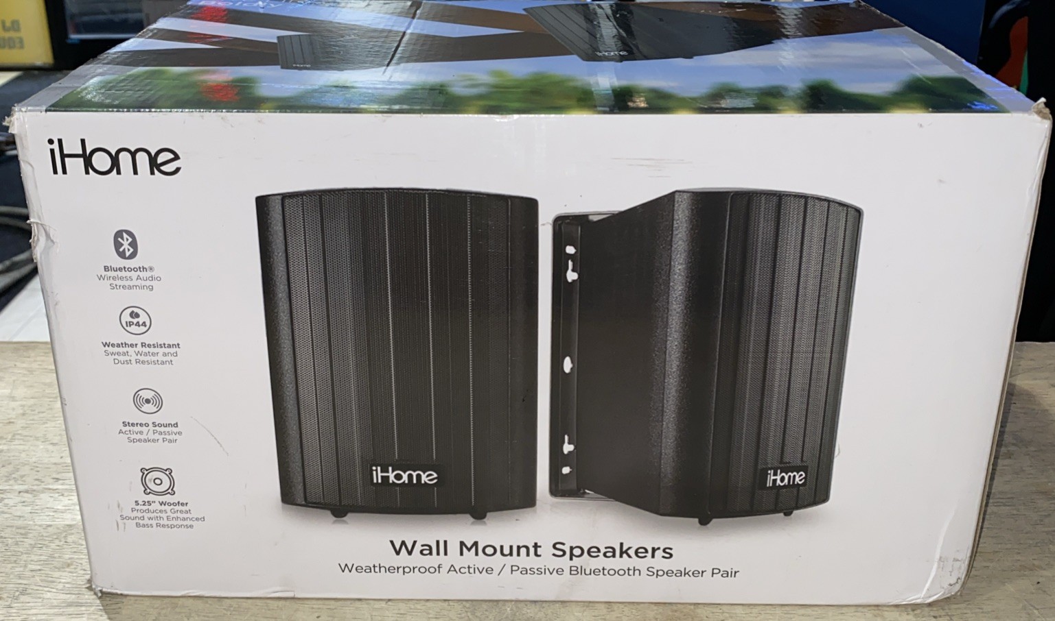 IHome 5.25” Black Bluetooth Outdoor 150W Waterproof Wall Mounted Speaker Pair