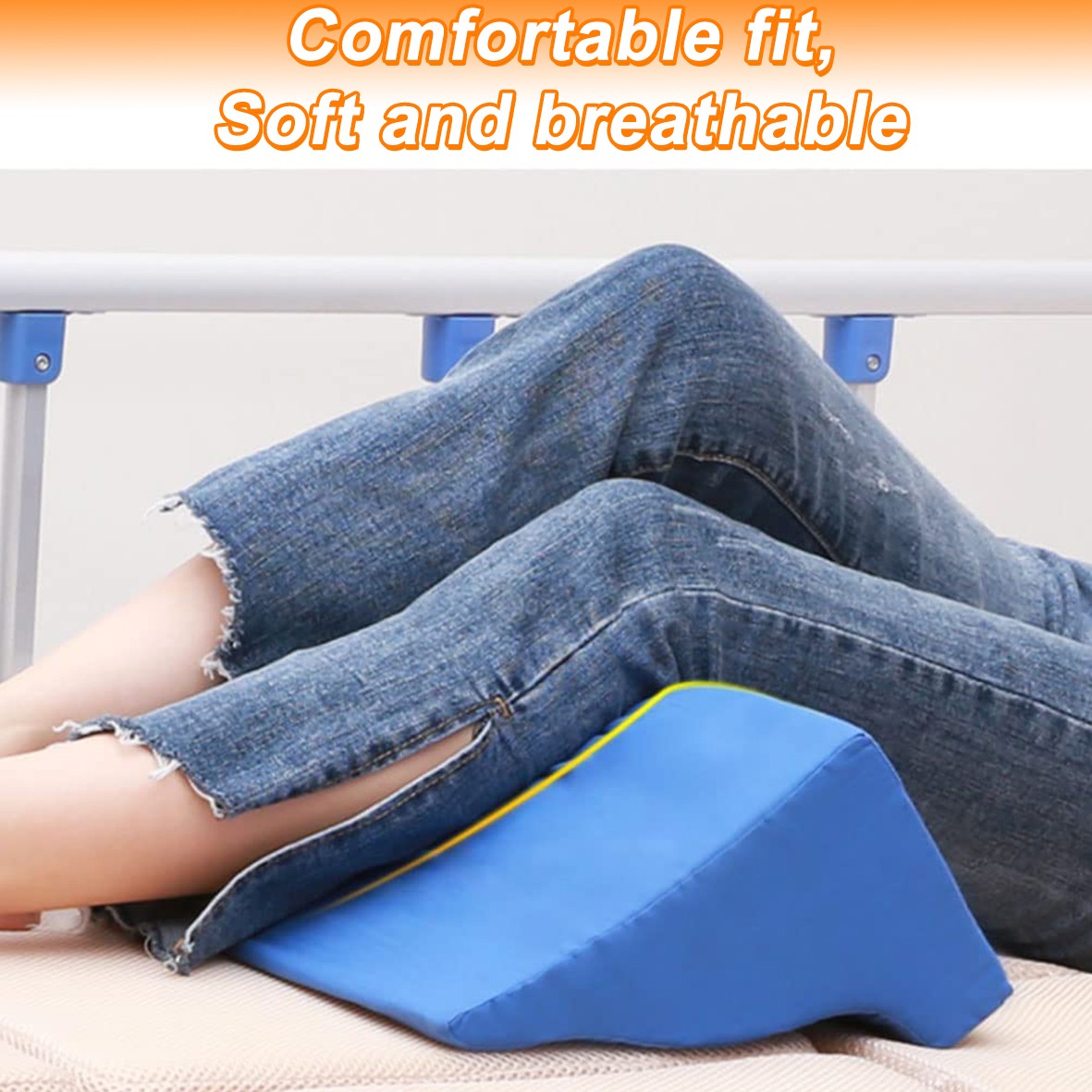 30° Incline Wedge Pillow Foam Bed For Side Sleeper Medical Elevated Bolster Blue