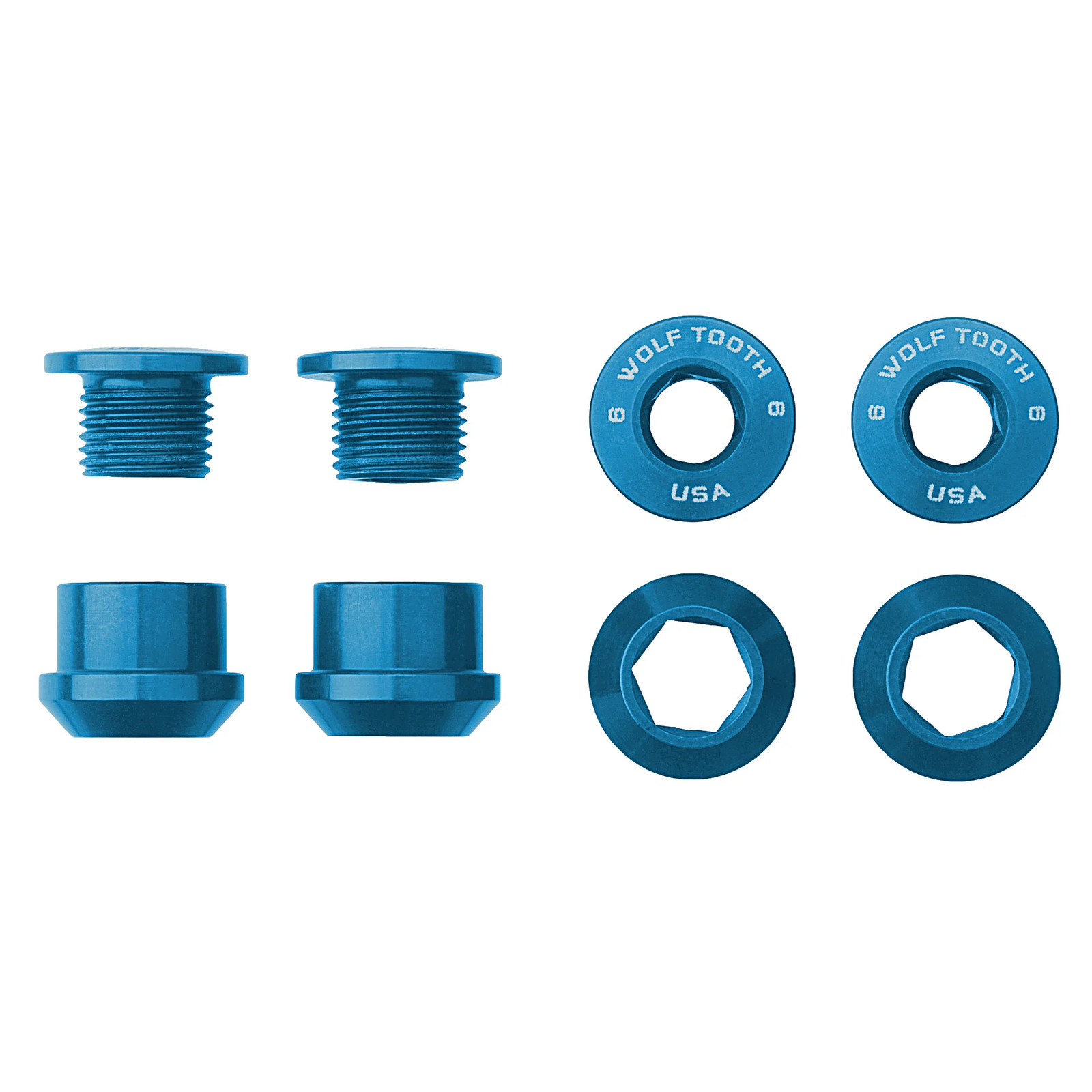 Wolf Tooth 1x Chainring Bolt Set - 6mm, Dual Hex Fittings, Set/4, Raw Silver