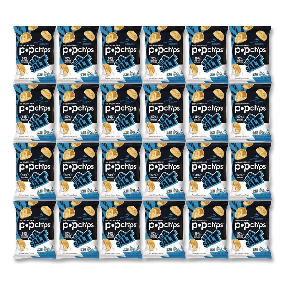 popchips 71100 0.8 oz Bag Potato Chips - Sea Salt Flavor (24/Carton) New