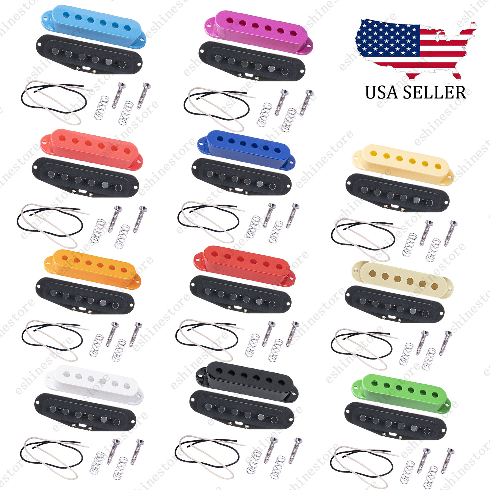 11 Color Flat Top Single Coil Pickup Part Kit Alnico 5 Pole Pieces Fiber Bobbin