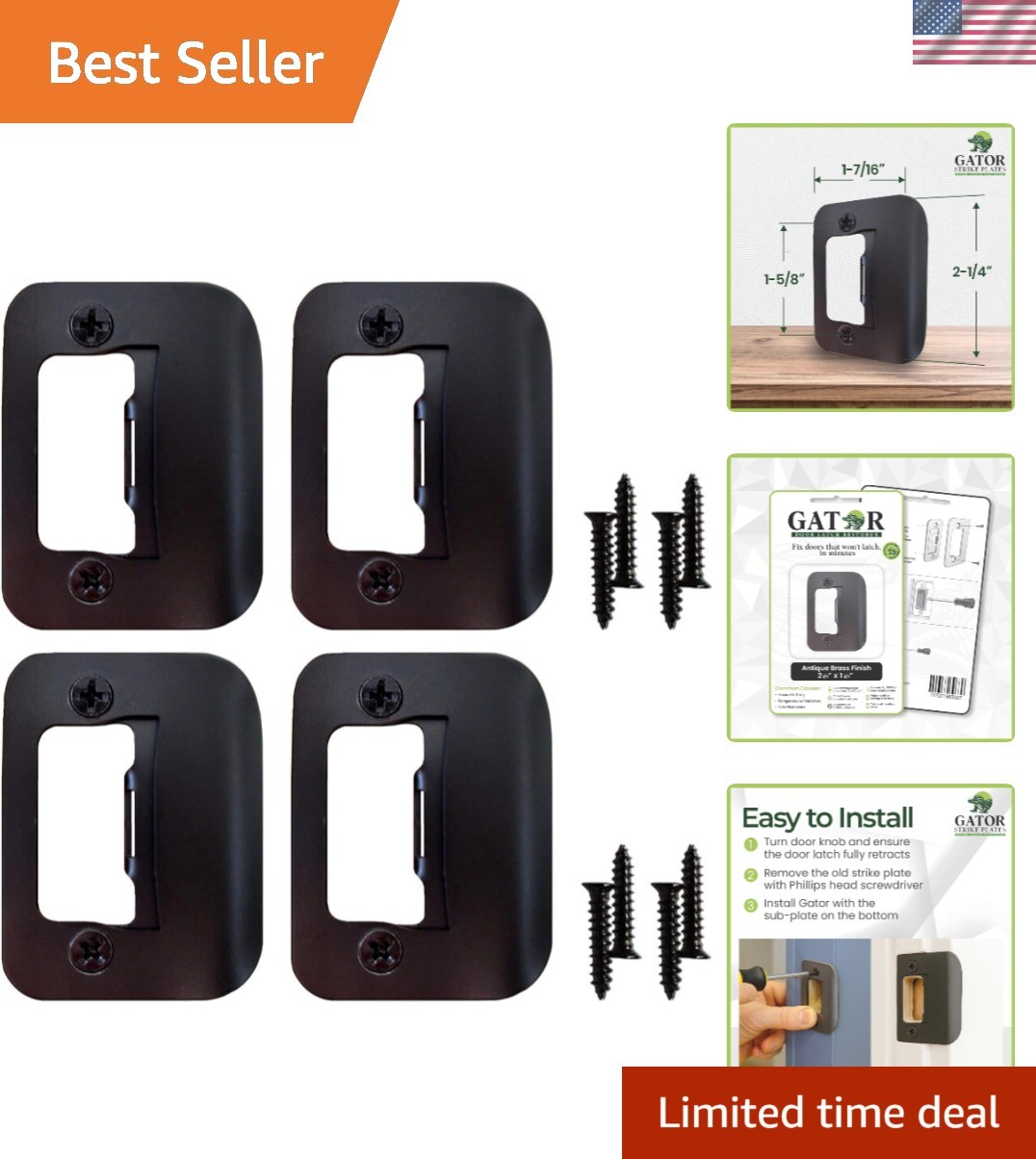 Gator Universal Door Strike Plate 4-Pack – 2-1/4" x 1-3/4" Alloy Steel Solution