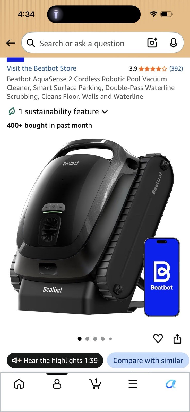 beatbot aquasense 2 pro robotic pool cleaner