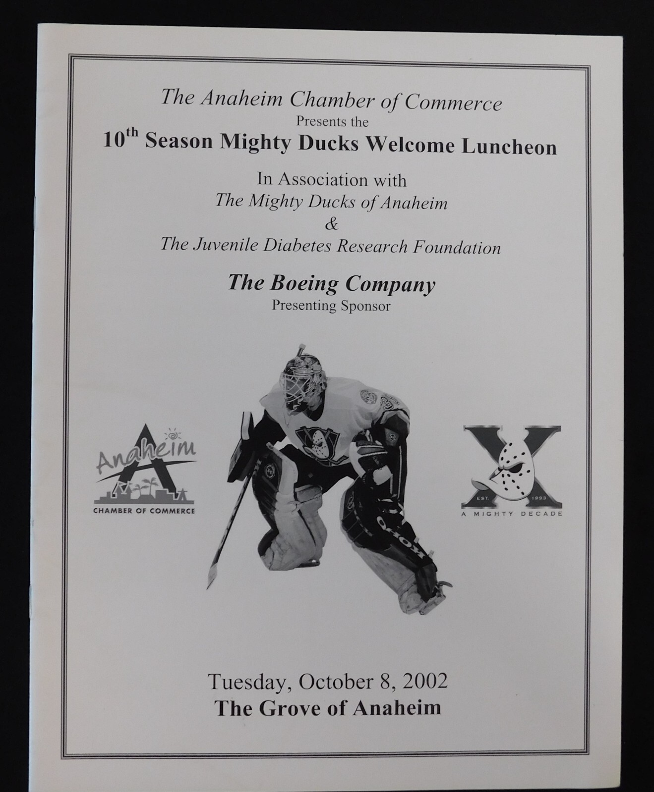 Anaheim Chamber Of Commerce 10th Season Mighty Ducks Welcome Luncheon Program