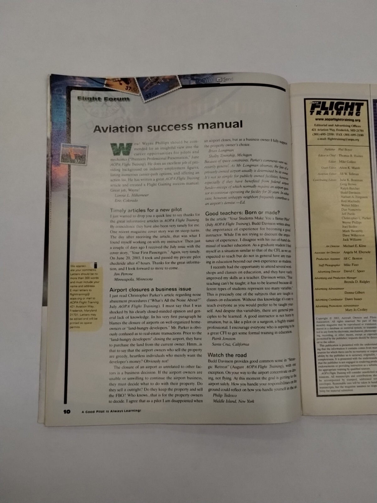 AOPA Flight Training Magazine September 2003-Original