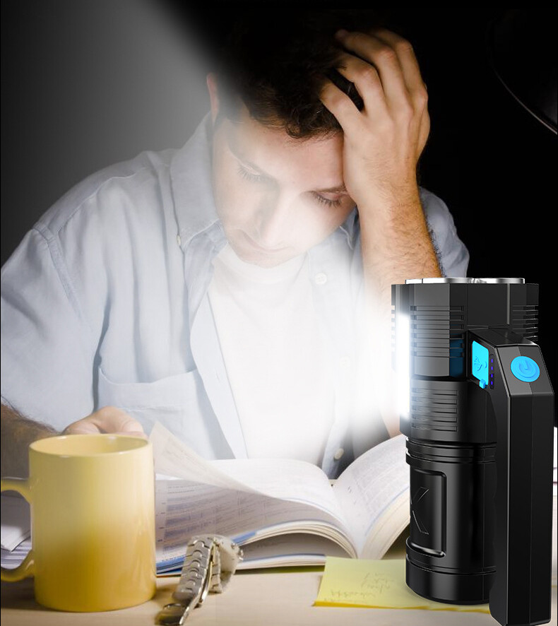 Super Bright LED Flashlight USB Rechargeable Searchlight 4 Modes Work Torch
