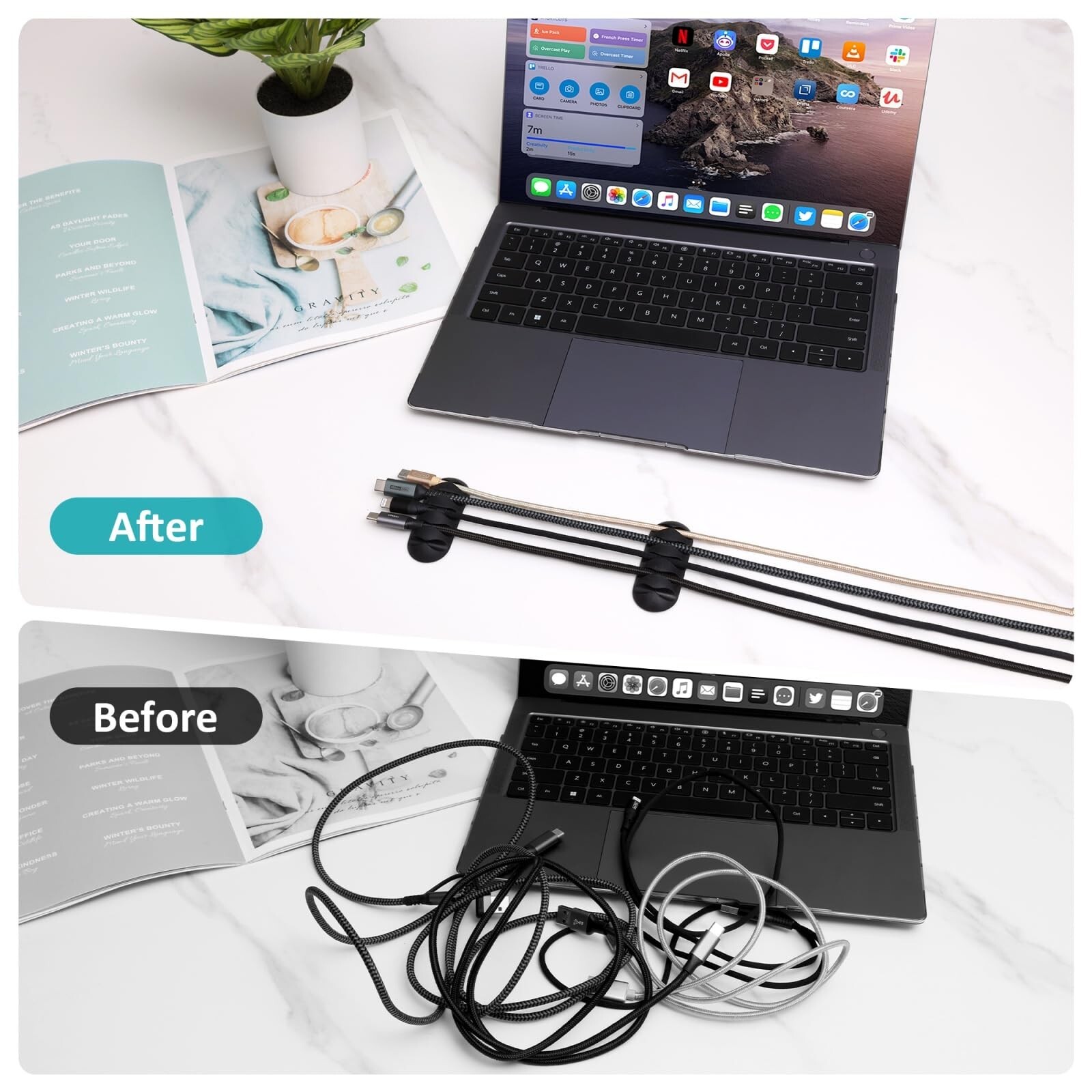 16Pack Black Desk Cable Management,Adjustable Cord Organizer Cable Clips,Cabl...