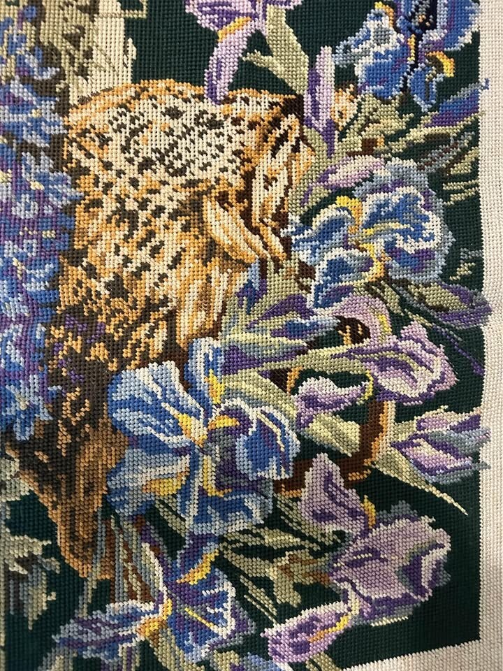 Completed tapestry needlepoint irises 50 cm x 36 cm MP