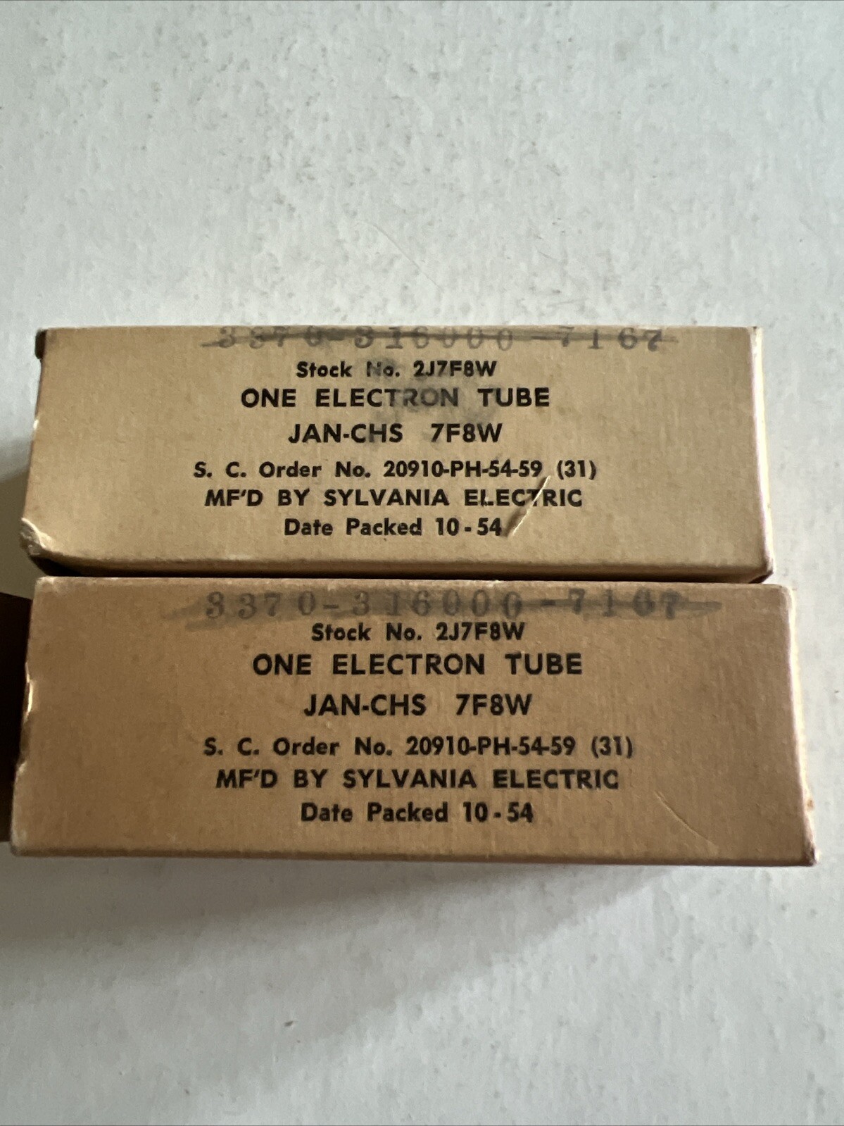 Pair Matching 1954 7F8W NOS vacuum tube JAN Sylvania dual triode CHS 2J7f8w