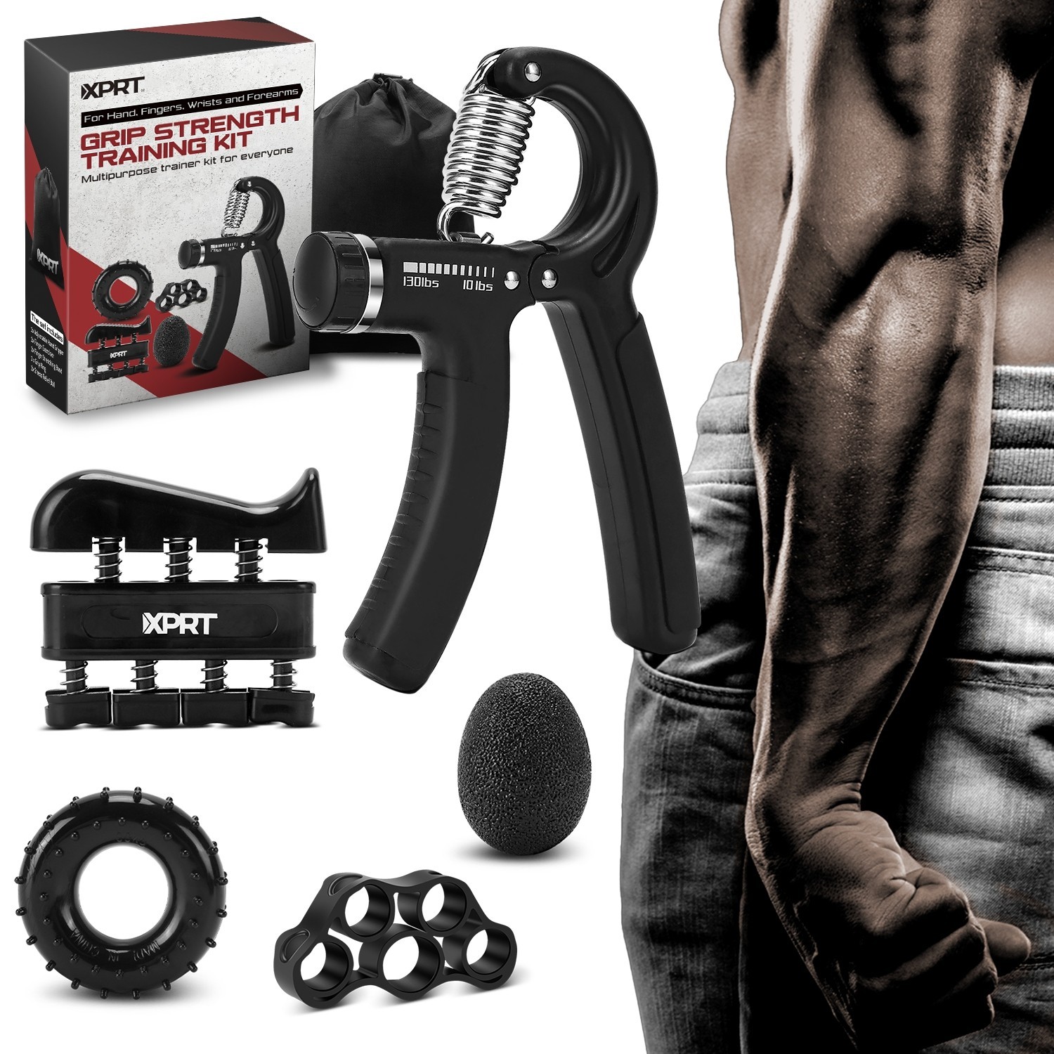 XPRT Fitness Adjustable Hand Grip Strengthener with Counting Resistance 10-130LB