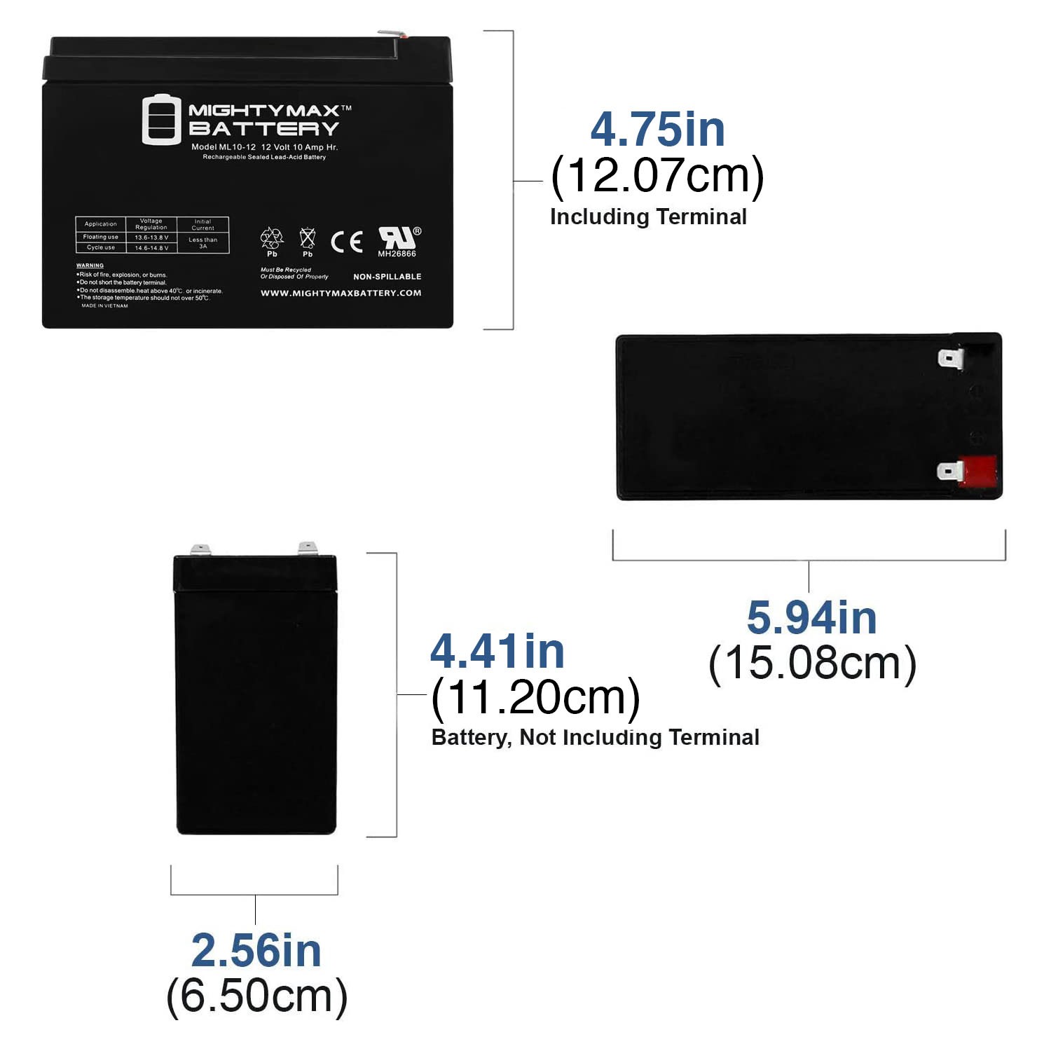 Mighty Max 12V 10AH SLA Battery Replacement for DURA12-10F2