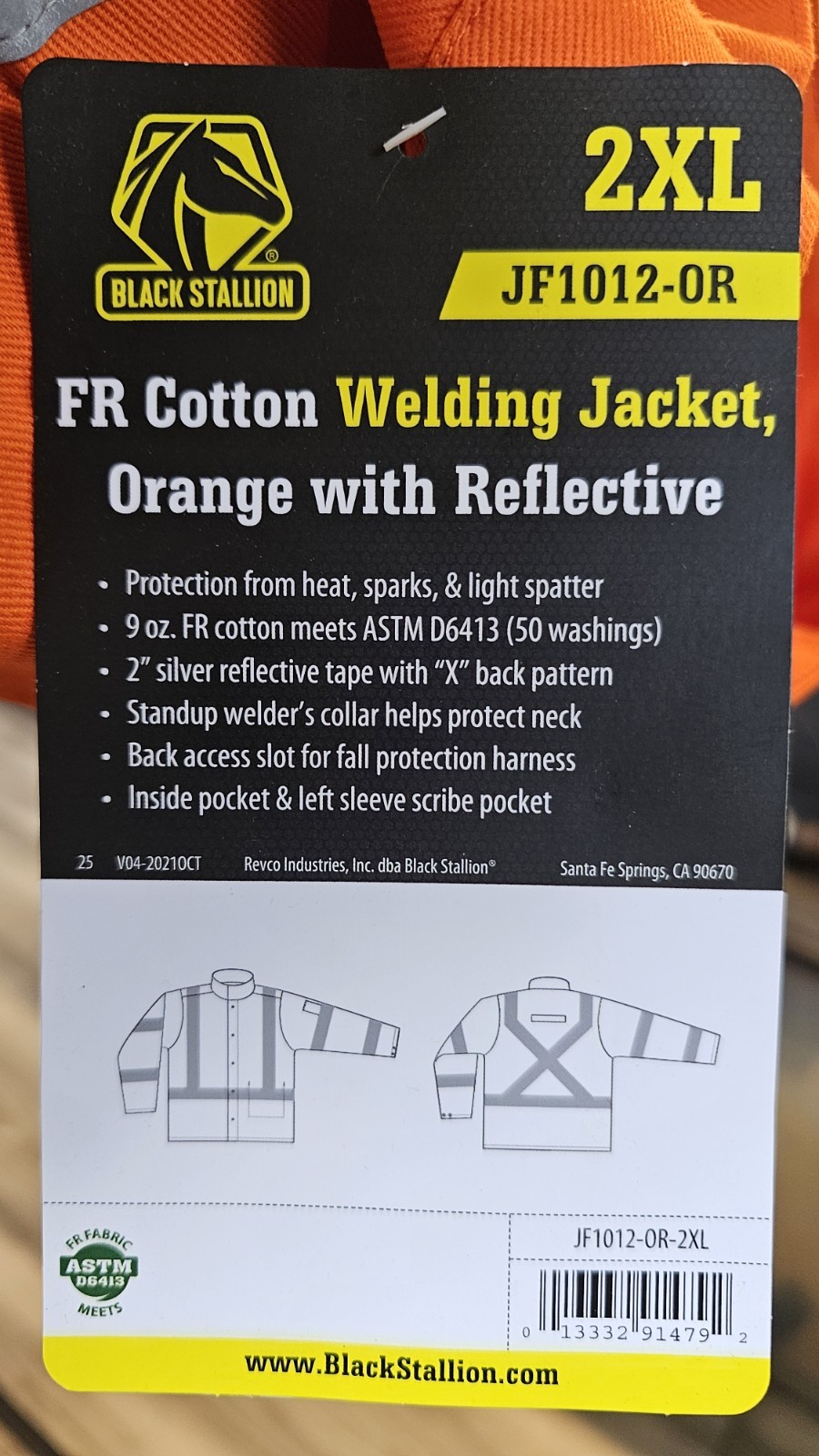 Black Stallion High Vis Welding Jacket jf1012-OR size 2x