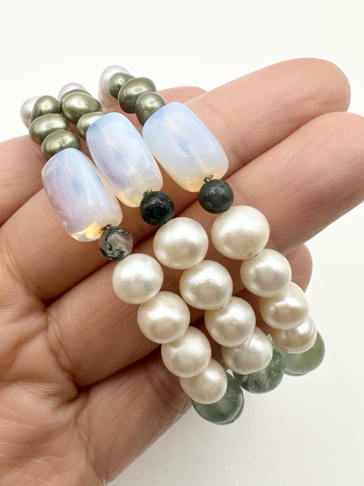Freshwater Pearl Opalite Fluorite Wire Bracelet