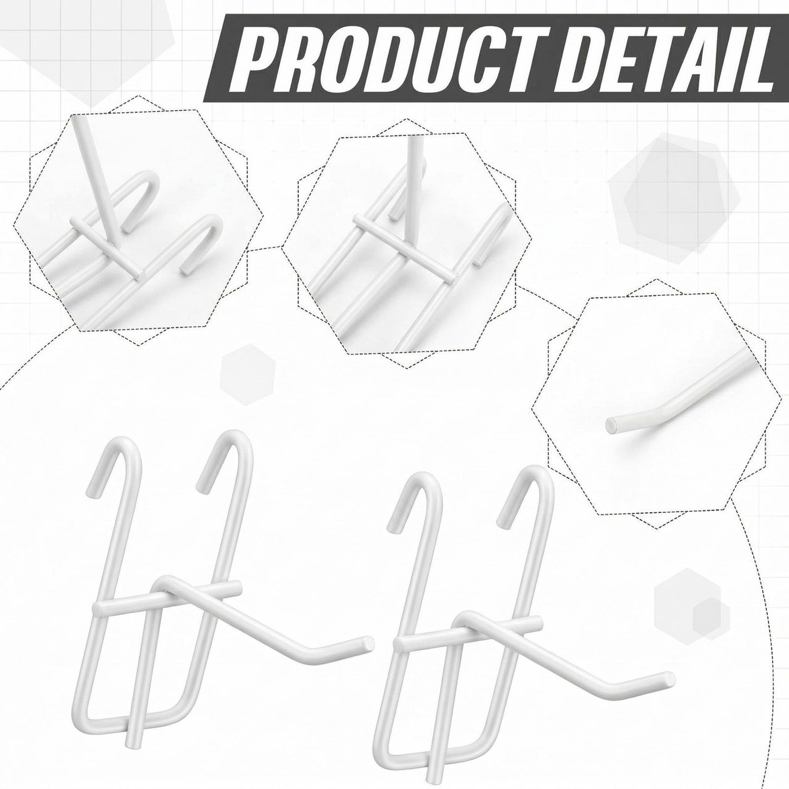 25 PCS White 2 Inch Grid Wall Hook Gridwall Panel Mount Storage Organizer