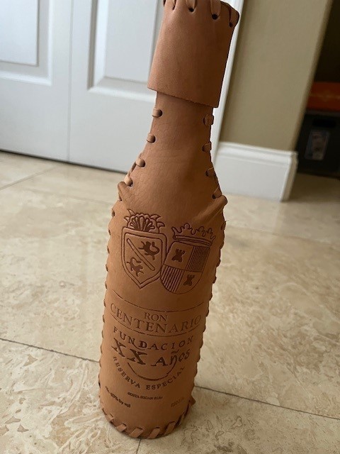 Ron Centenario XX Años Leather Bottle Cover Empty 750ml Costa Rica Rum Case