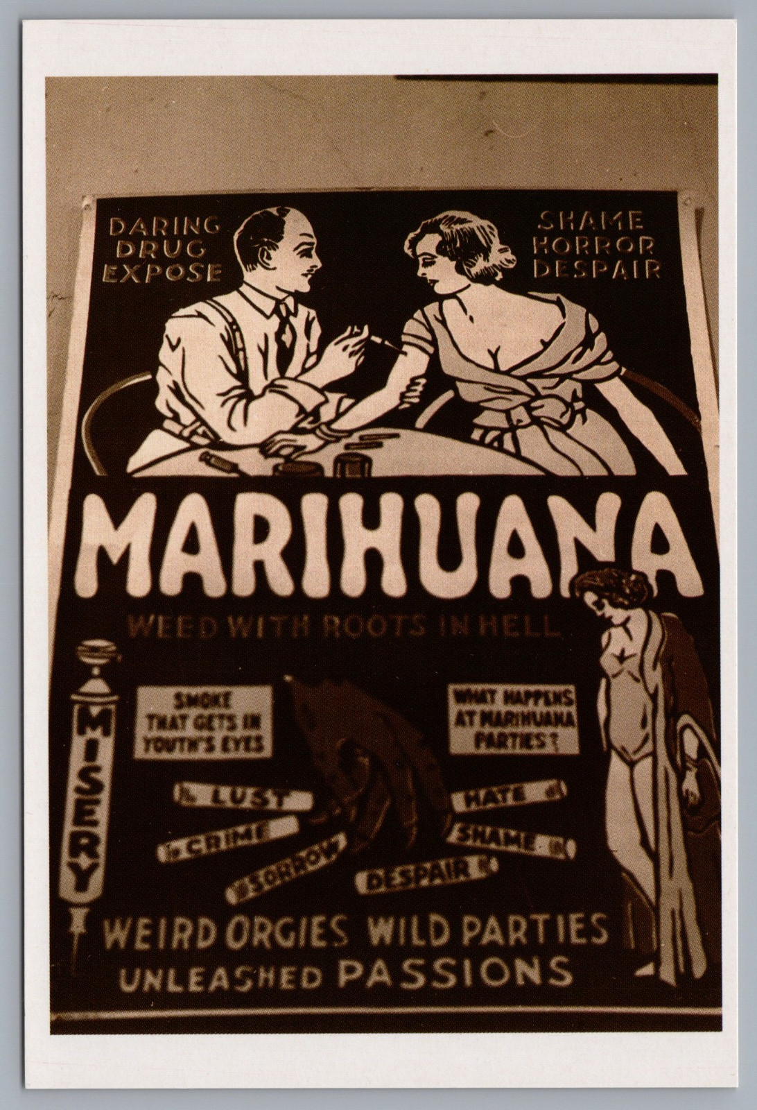 1930's Anti-Drug Poster Marijuana Marihuana Weird Orgies Parties 4x6 Postcard