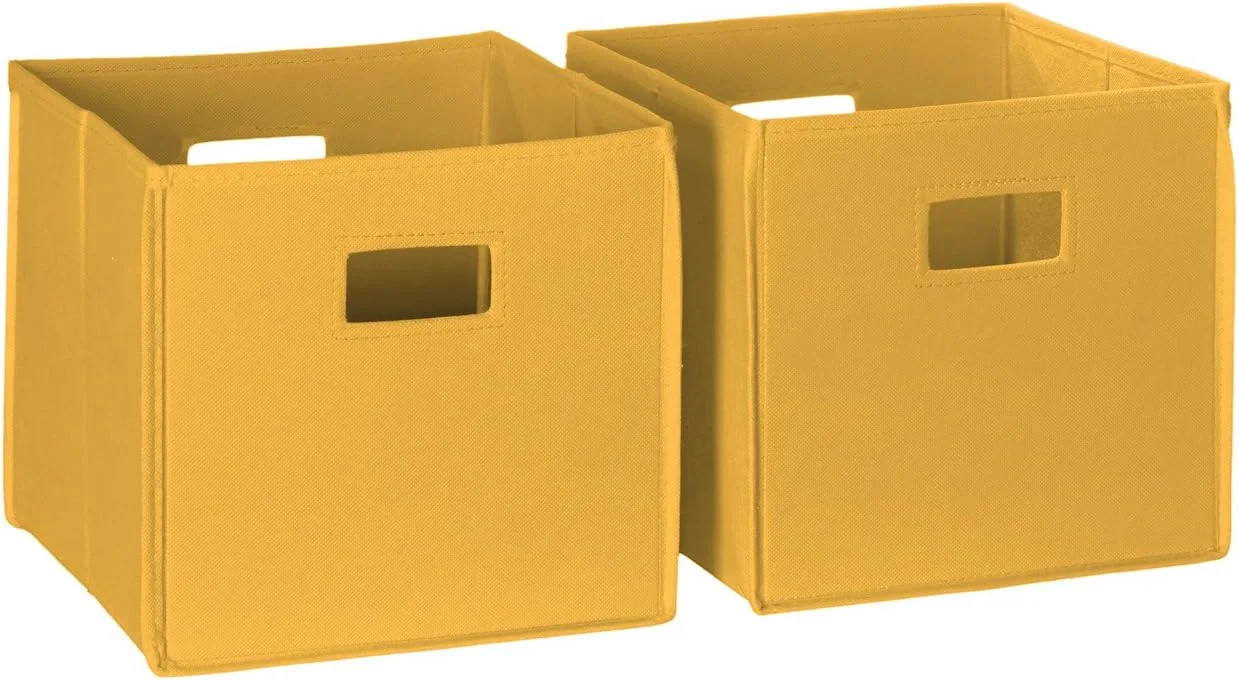 Set of 2 Folding Storage Bins with Handles Yellow Cube Closet Organizer Baskets