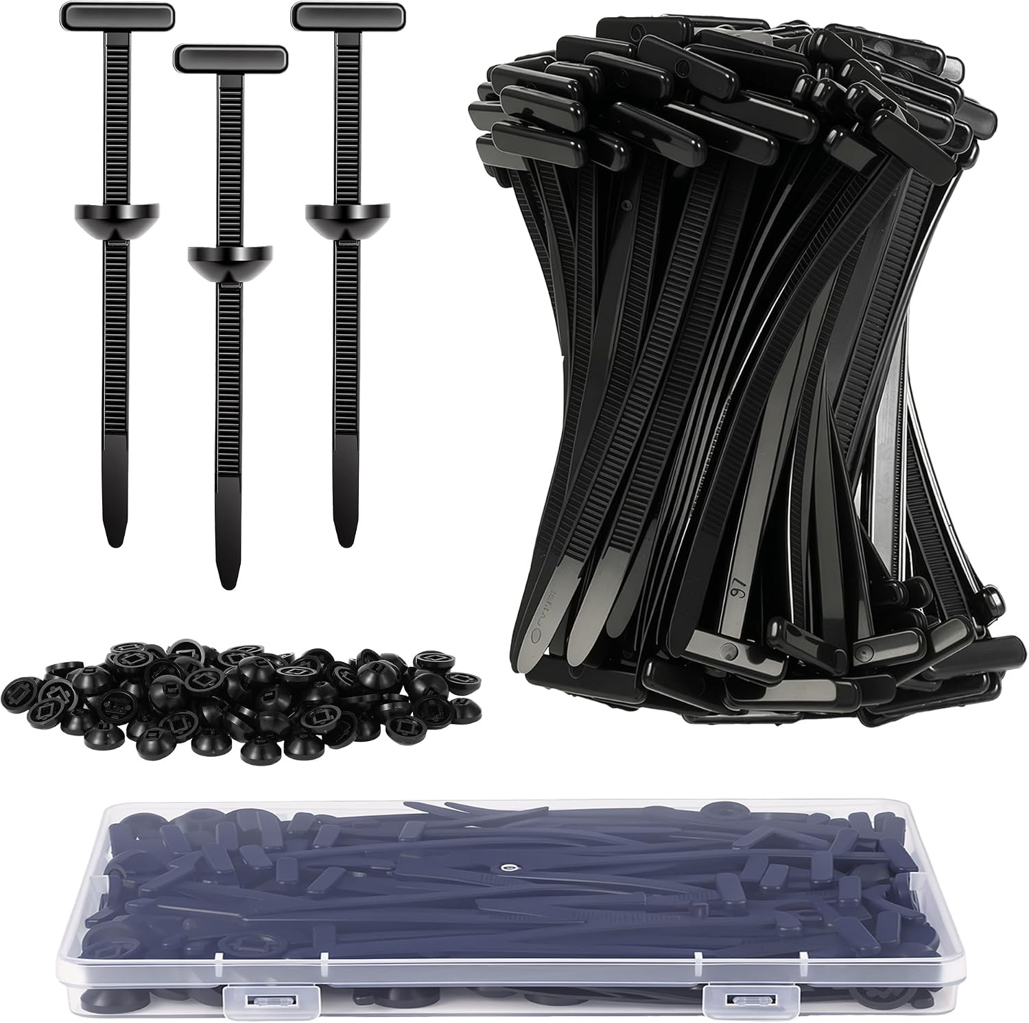200 Pack Heavy Duty Nylon Universal Cable Tie Buckle with Storage Box - Self-Loc