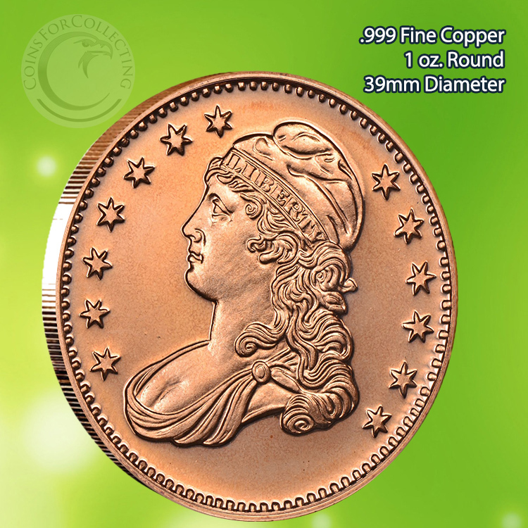 Capped Bust 1 oz .999 Copper Round Wings & Flag back