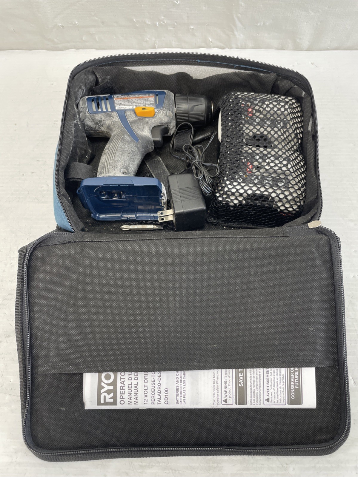 Ryobi CD100 12V 3/8" Drive Cordless Drill w/ 2 Batteries, Case, Manual & Charger