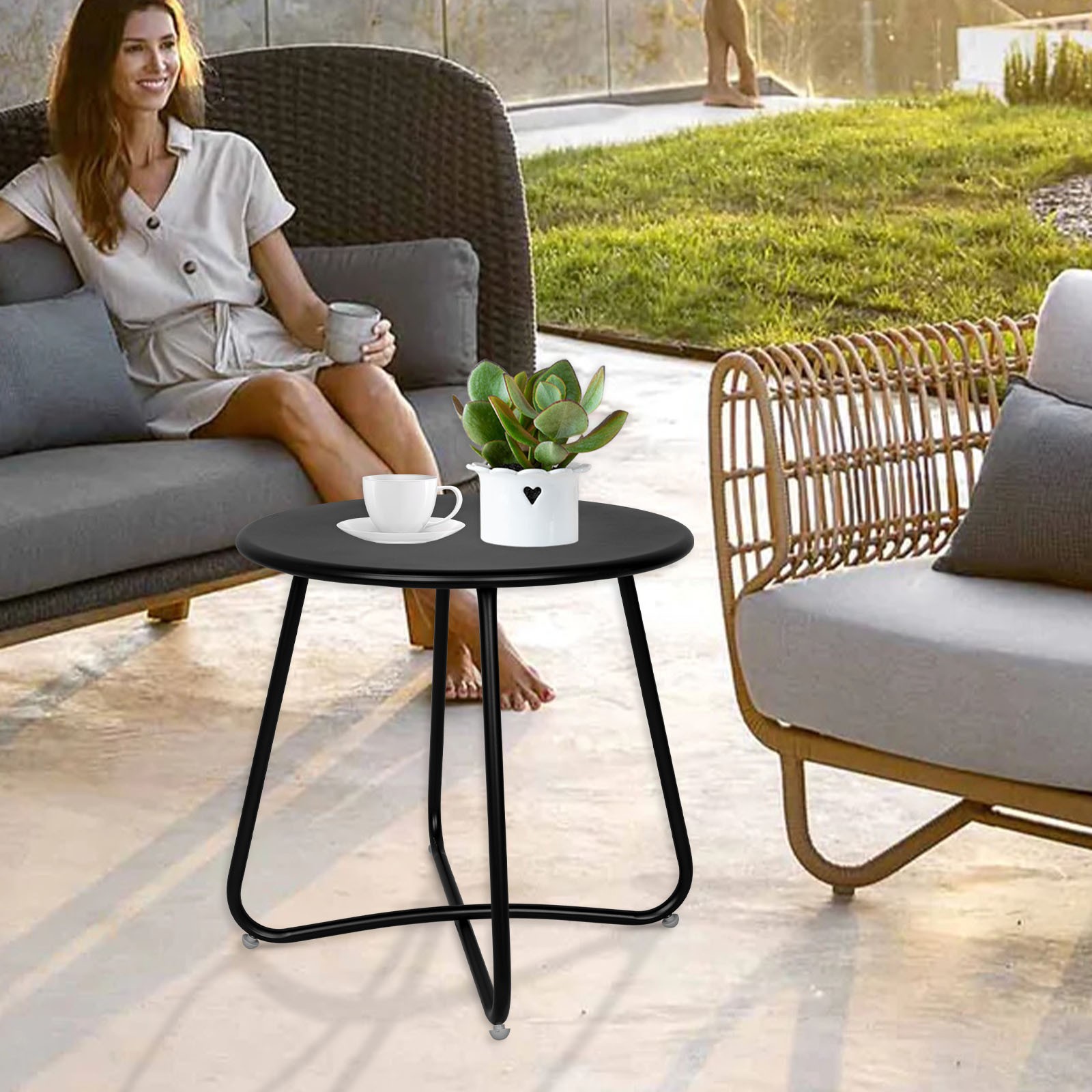 Outdoor Balcony Side Table Patio Garden Bedside 18" Round Coffee Tea End Table