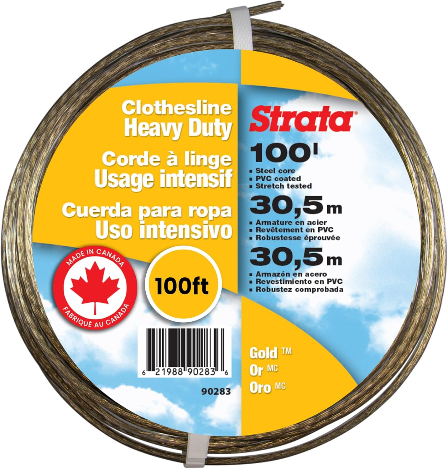 Clothesline - Galvanized Steel Cable - PVC Coasting (Gold, 100')