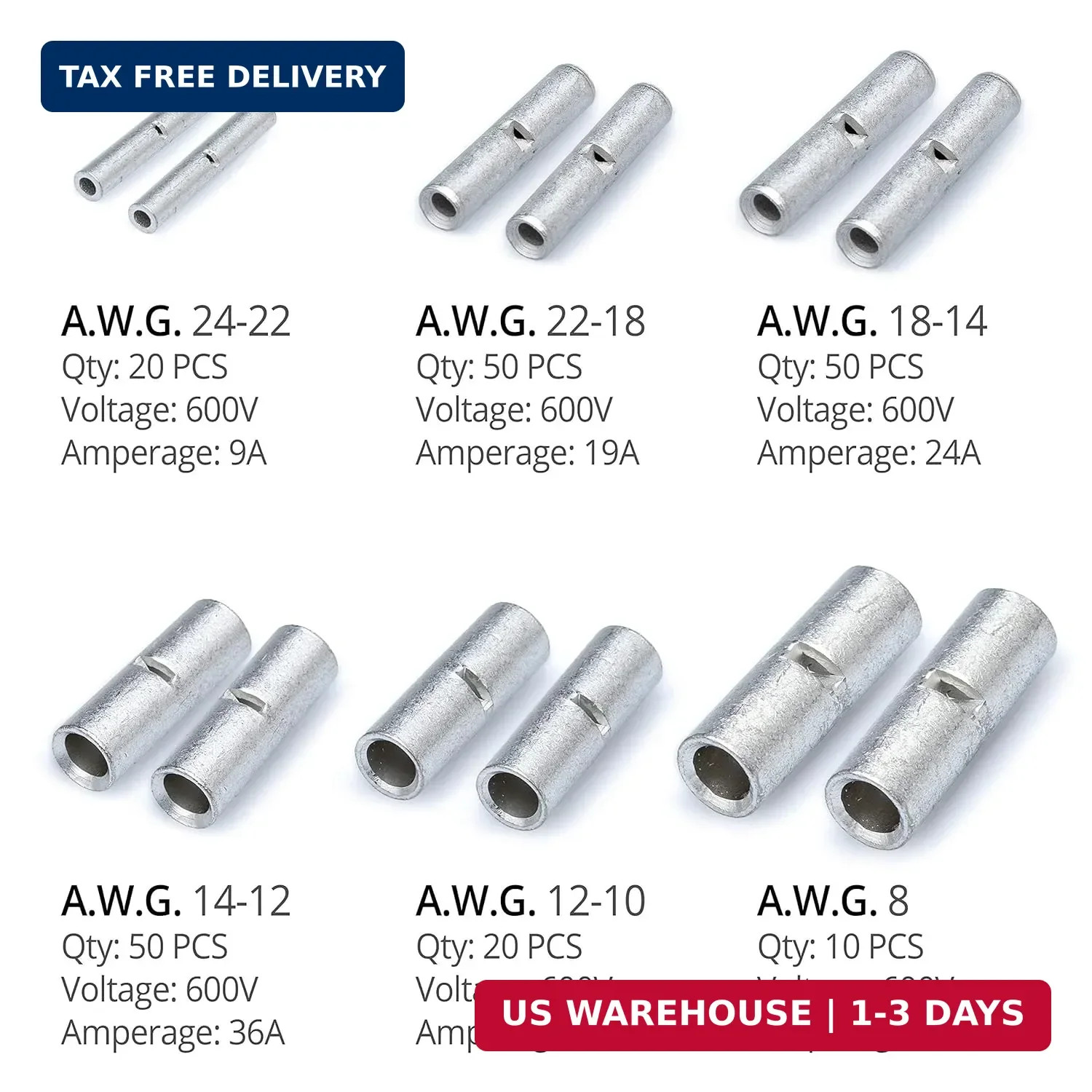 Wirefy 200 PCS Non Insulated Butt Connectors Kit - Butt Splice Connectors - Unin