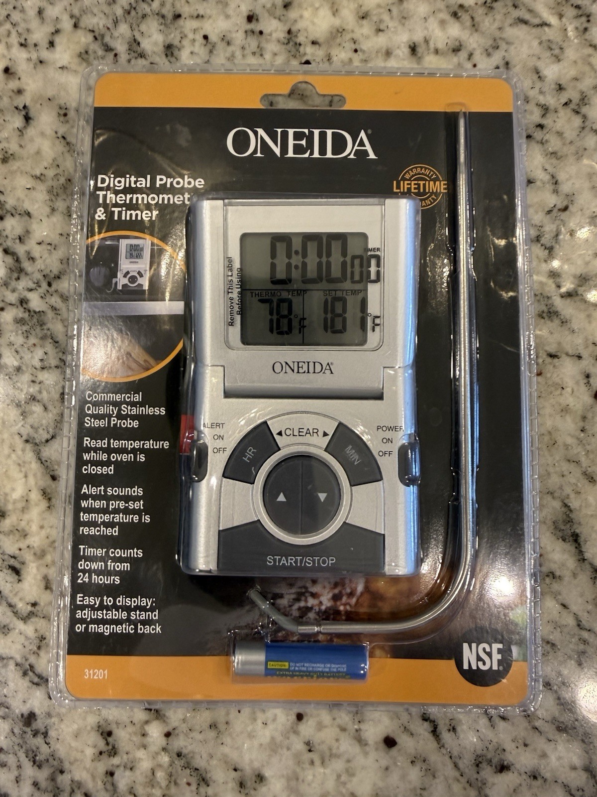 Oneida Digital Probe Thermometer & Timer 31201 Stainless Steel Probe New