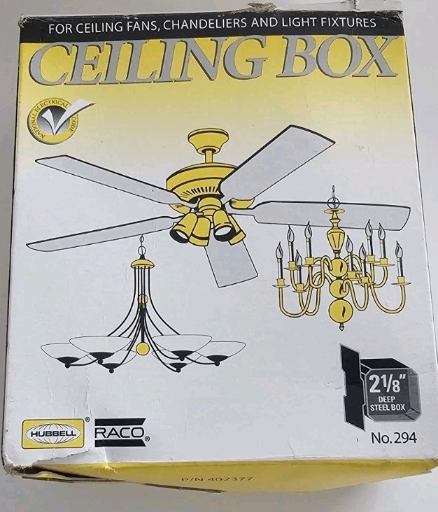 Raco 294 Steel 22.3 cu. in. Round Drawn Standard 4" Ceiling Fan Box W/ KO - 1 Pc