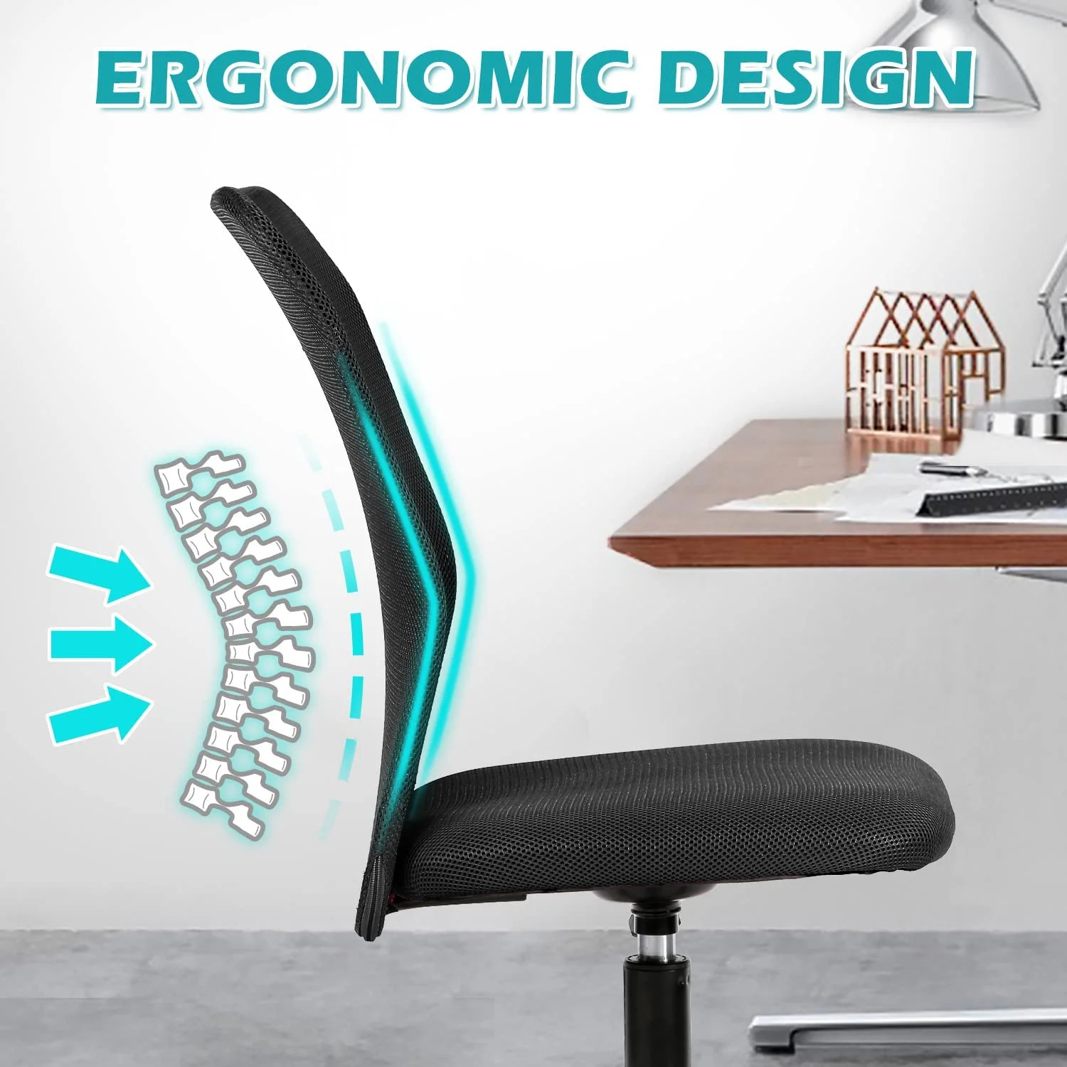 Executive Armless Mesh Office Chair with Lumbar Support - Black