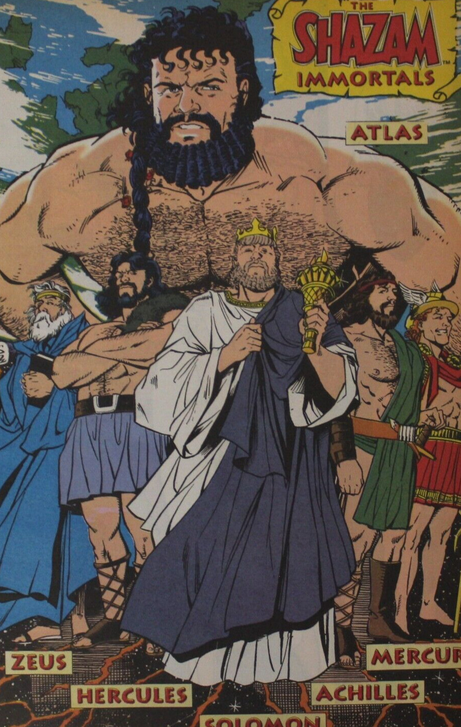 1993 THE SHAZAM IMMORTALS Double-Sided Poster 10" x 6.5" George Perez DC Spain