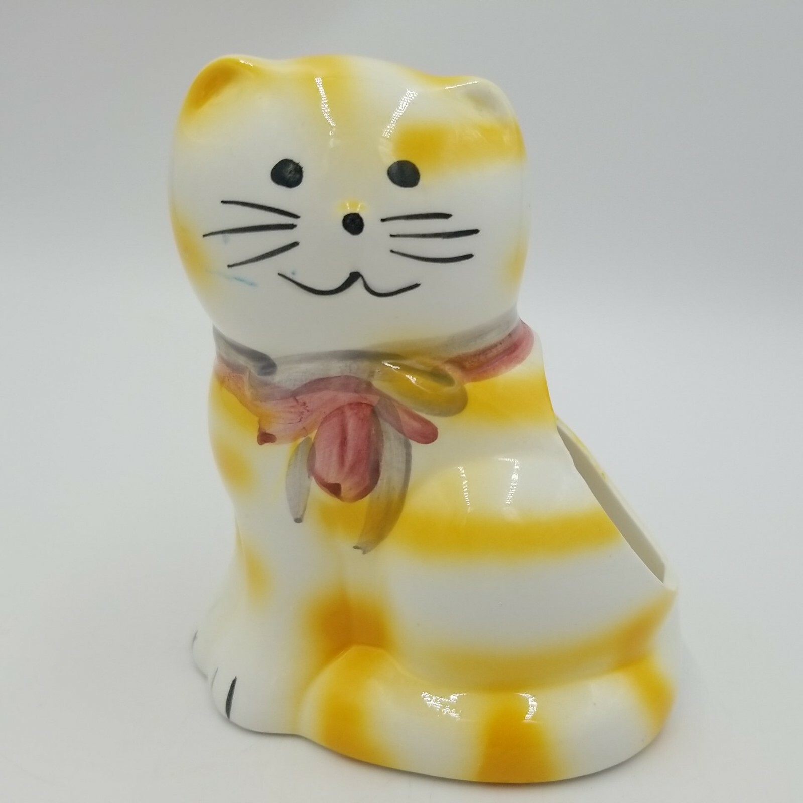 Ceramic Orange Stripe Tabby Cat Sponge Holder/ Planter