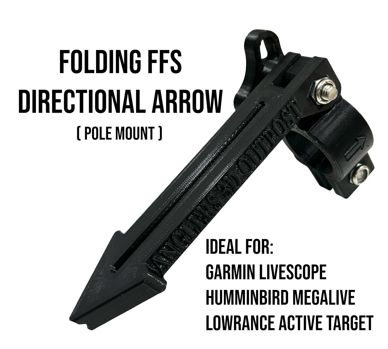 Arrow pointer For Forward Facing Sonar Pole - Glow Stick Slot- Livescope - BLACK
