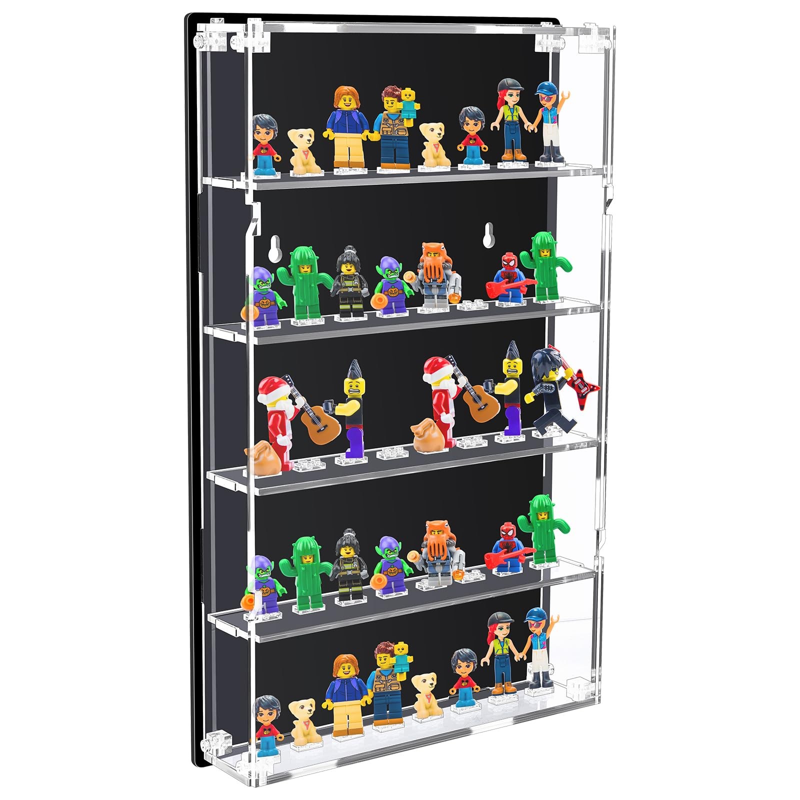 Minifigures Display Case Wall Mounted with Built in Stands for 40 Figurines C...