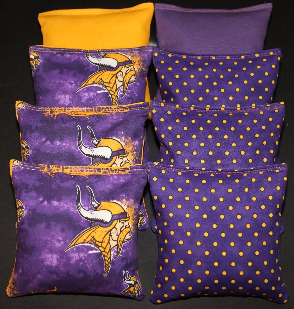8 CORNHOLE BEANBAGS made w MINNESOTA VIKINGS Fabric ACA Reg Bags, Handmade Bags!