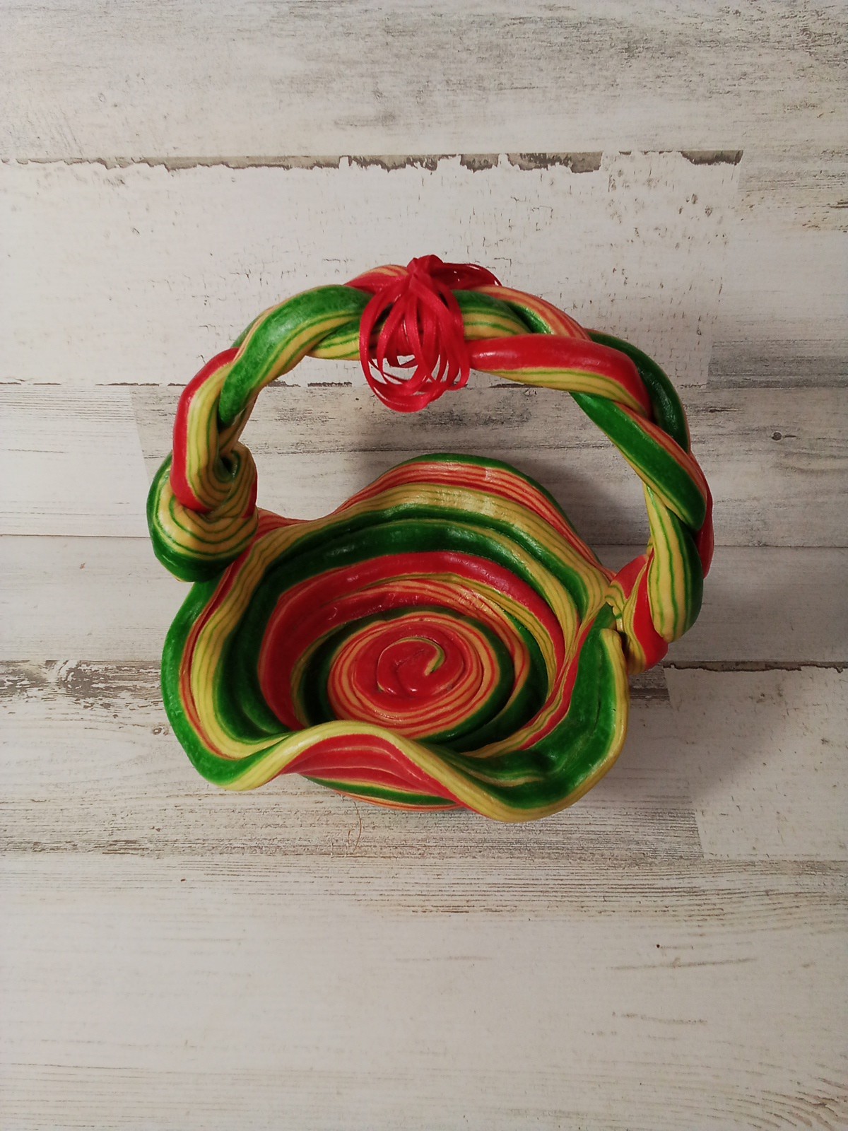 Hard Plastic Multi Color Braided Funky Cool Basket Beautiful Decor