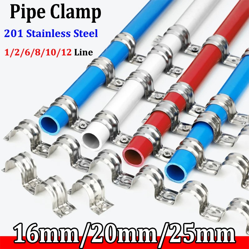 Pipe Clamp Clip 201Stainless Steel U Pipe Clamp Holder 1/2/6/8/10/12 Line Clamps