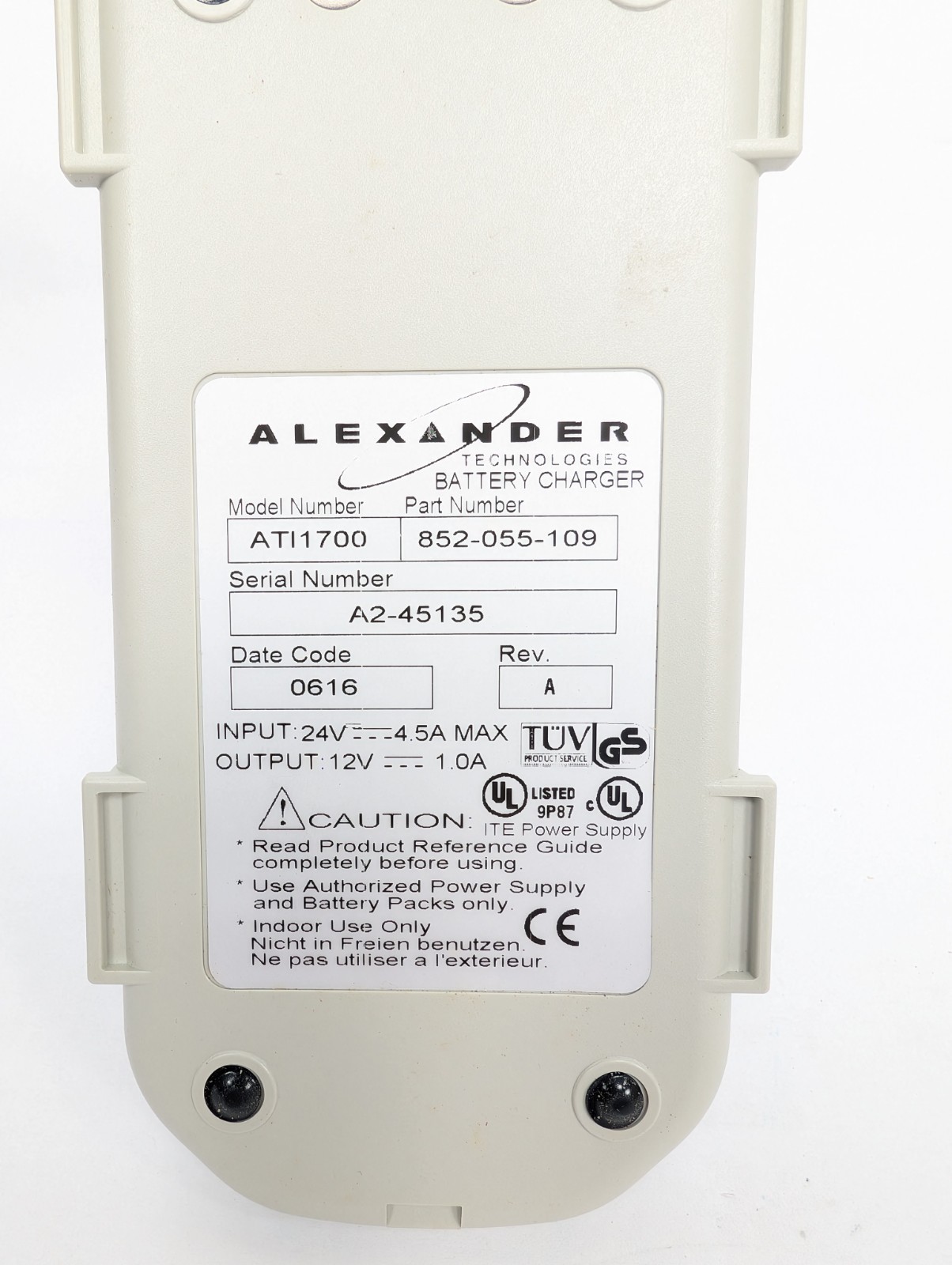 Intermec Battery Charger Adapter 852-055-109 - Model ATI1700