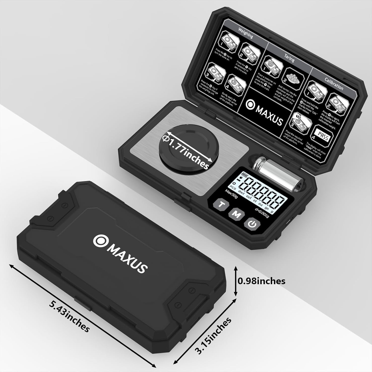 "Compact 50g Precision Scale with 3 Color Backlight & Powder Trickler Included "