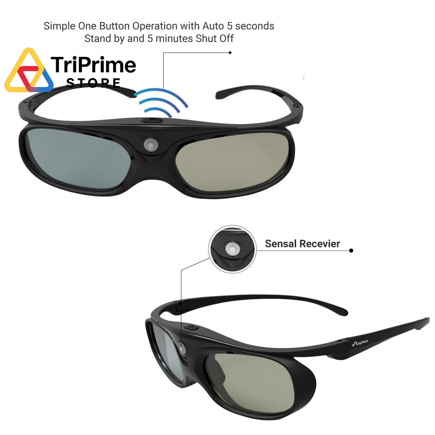 2 Pack DLP Link 3D Glasses for Projector, ELEPHAS 144Hz 2 Pack, Black