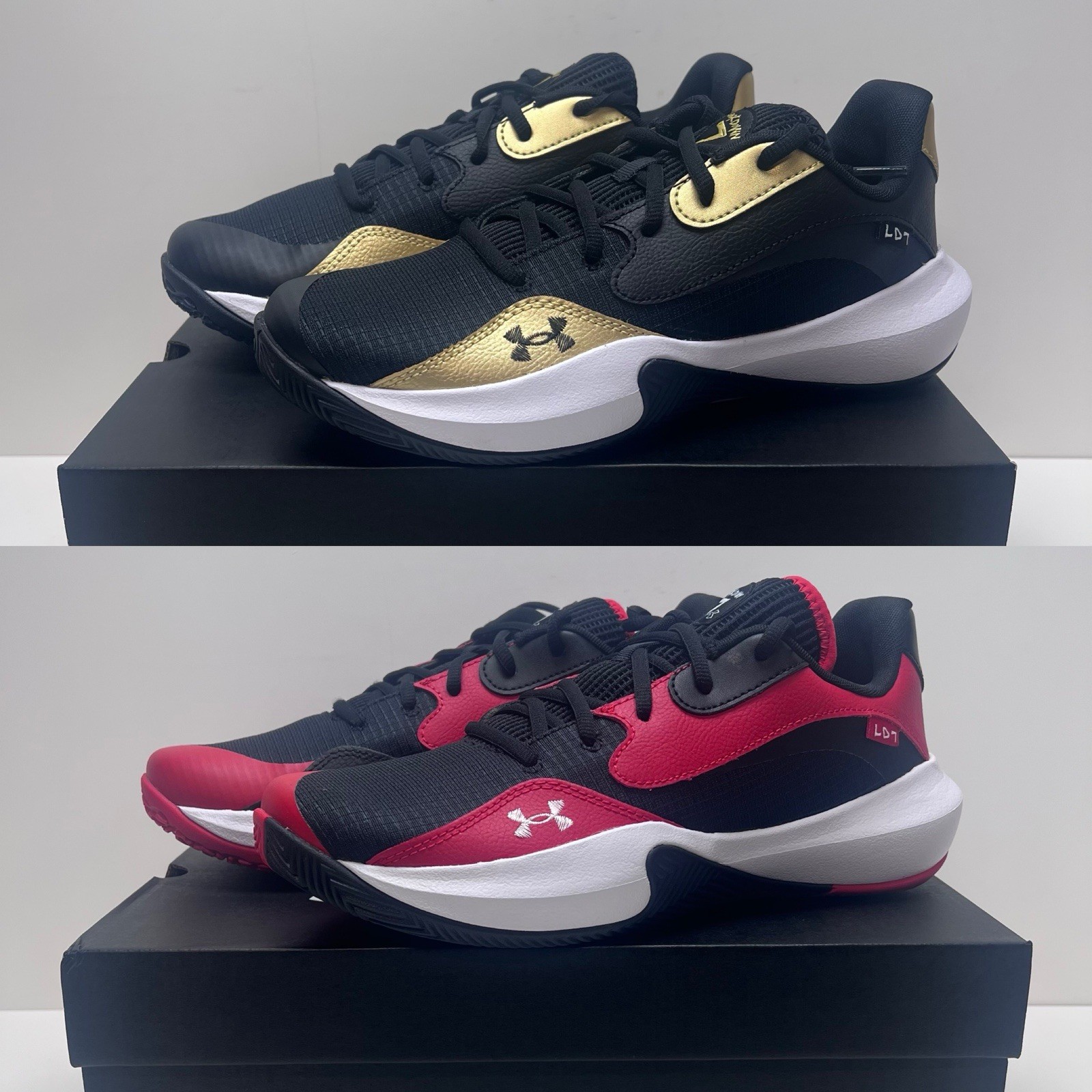 Under Armour Lockdown 7 Black/Metallic Gold & Red/Black Men 8-12 Basketball Shoe