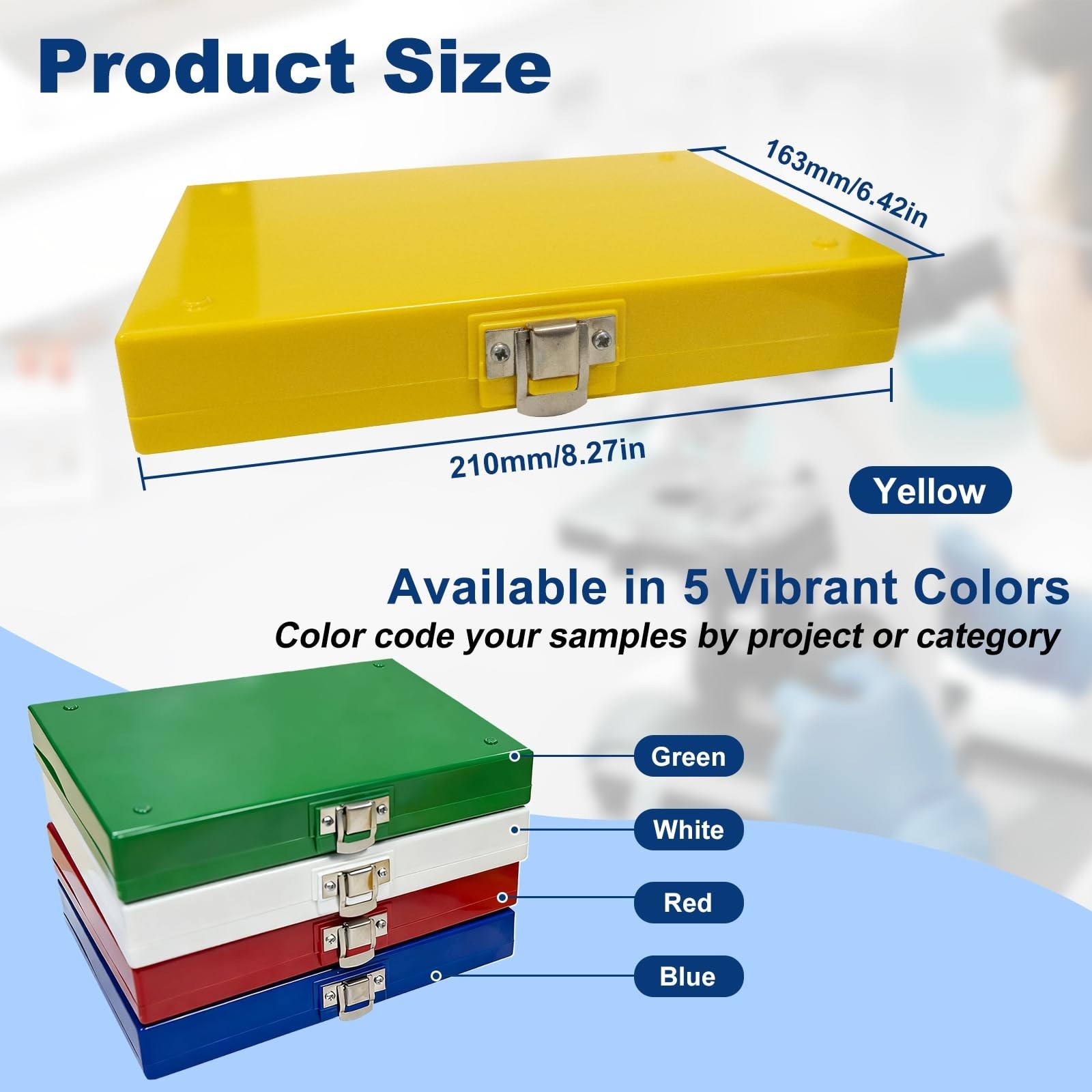 Microscope Slide Storage Box, 100-Place Plastic Microscope Slide Holder with ...