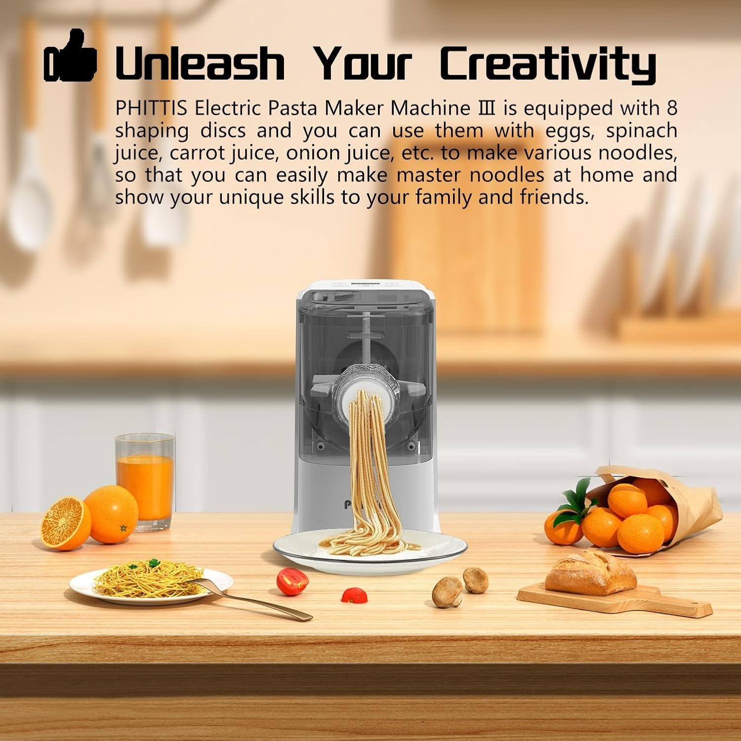 Electric Pasta Maker Machine Automatic 8 Discs Noodle Creator White